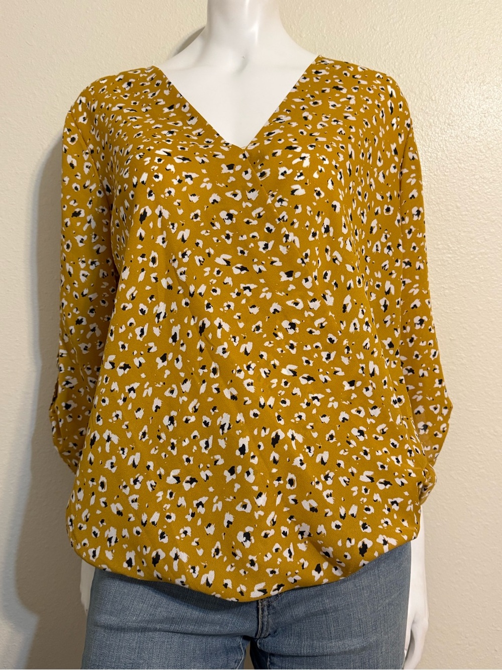 V-Neck Mustard Print Blouse
